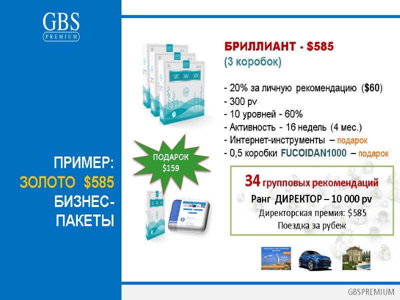 GBSPREMIUM БРИЛЛИАНТ - $585  (3 коробок)  - 20% за личную рекомендацию ($60)